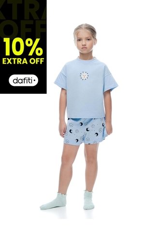 Pijama Relaxed Manga Corta Azul Estampada Niña Azul Gef