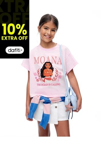 Camiseta Regular Moana Rosada Niña Rosa Gef