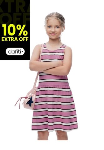 Vestido Corto Rosado Rayas Niña Rosa Gef