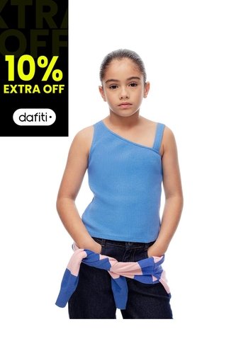 Camiseta Asimétrica Slim Rib Algodón Azul Niña Azul Gef
