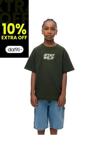Camiseta Oversize Algodón Estampada Niño Verde Gef