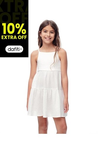 Vestido Corto Bloques Algodón Blanco Niña Blanco Gef