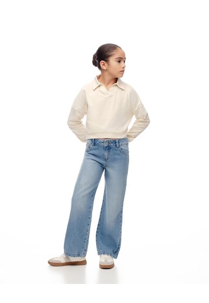 Jean Straight Tiro Alto Algodón índigo Medio Niña Azul Oscuro
