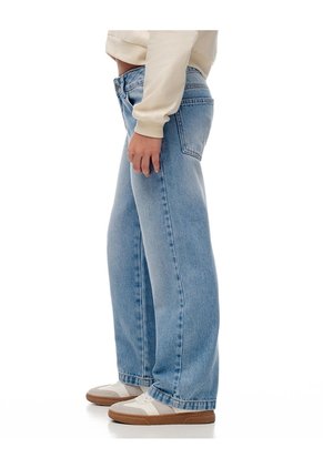 Jean Straight Tiro Alto Algodón índigo Medio Niña Azul Oscuro