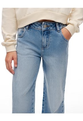 Jean Straight Tiro Alto Algodón índigo Medio Niña Azul Oscuro