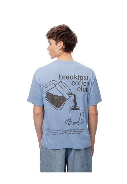 Camiseta Regular Algodón Estampada Hombre Azul
