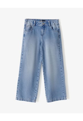 Jean Straight Tiro Alto Algodón índigo Medio Niña Azul Oscuro