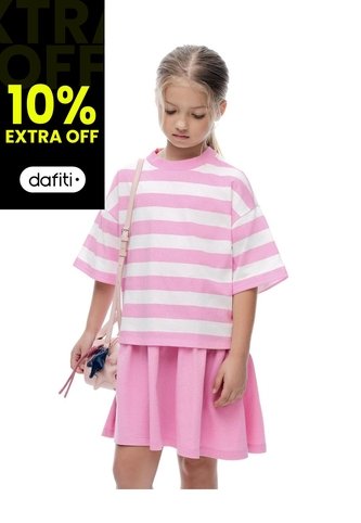 Camiseta Relaxed Manga Corta Rosada Rayas Niña Rosa Gef