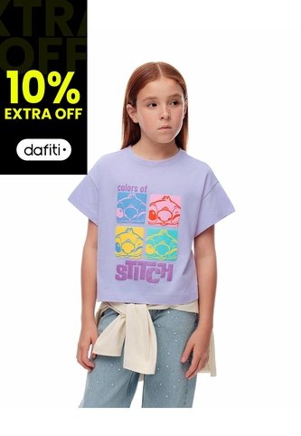 Camiseta Regular Stitch Morada Niña Lavanda Gef