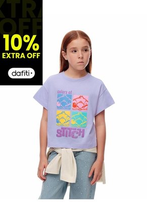 Camiseta Regular Stitch Morada Niña Lila