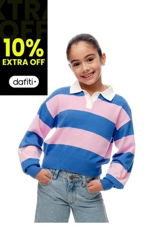 Buzo Tipo Polo Rayas Niña Rosa Gef