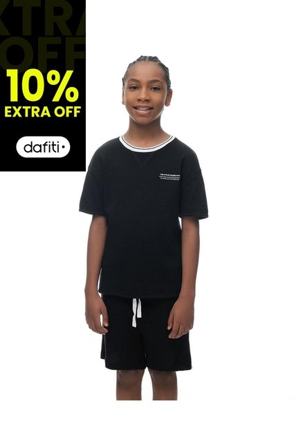 Camiseta Regular Manga Corta Negra Niño Negro