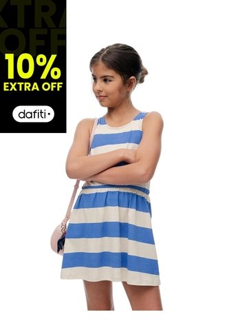 Vestido Corto Algodón Rayas Niña Azul Gef