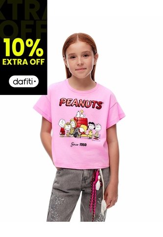 Camiseta Regular Peanuts Rosada Niña Rosa Gef