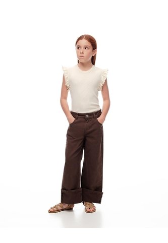 Jean Wide Leg Tiro Medio Café Niña Cafe Gef