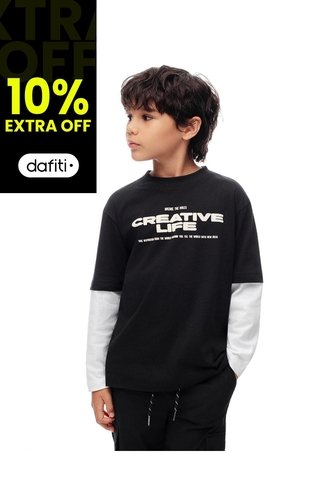 Camibuzo Regular Algodón Estampado Niño Negro Gef