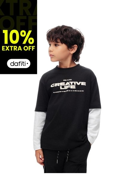 Camibuzo Regular Algodón Estampado Niño Negro