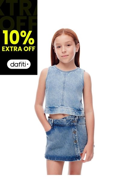 Blusa Denim Regular índigo Medio Niña Azul