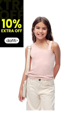 Camiseta Asimétrica Slim Rib Algodón Rosada Niña Rosa Gef
