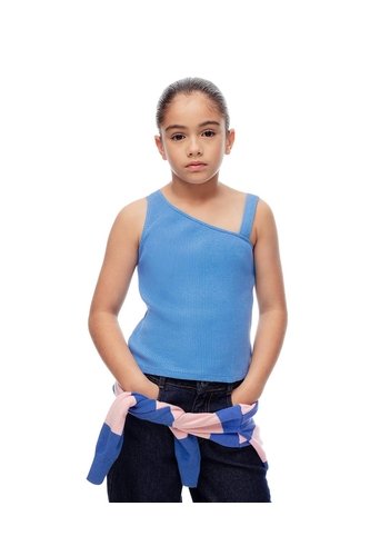 Camiseta Asimétrica Slim Rib Algodón Azul Niña Azul Gef