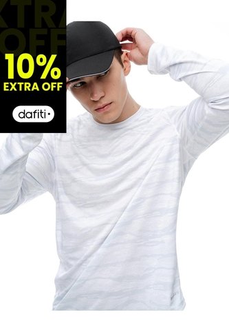Camiseta Regular Manga Larga Blanca Estampada Hombre Blanco Gef