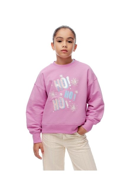 Buzo Regular Algodón Estampado Navidad Niña Rosa