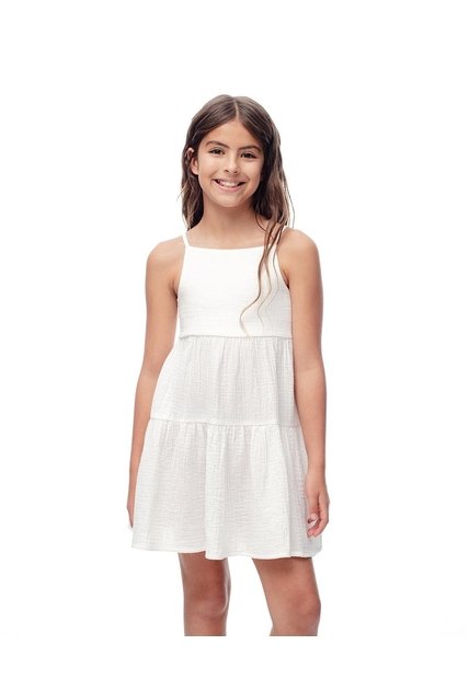 Vestido Corto Bloques Algodón Blanco Niña Blanco