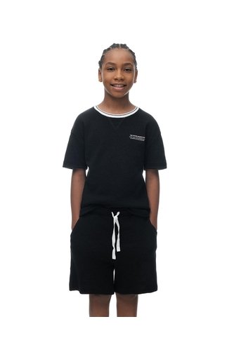 Bermuda Regular Algodón Texturizada Negra Niño Negro Gef