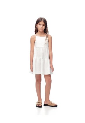 Vestido Corto Bloques Algodón Blanco Niña Blanco