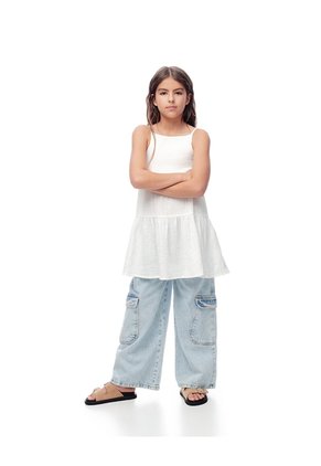 Vestido Corto Bloques Algodón Blanco Niña Blanco
