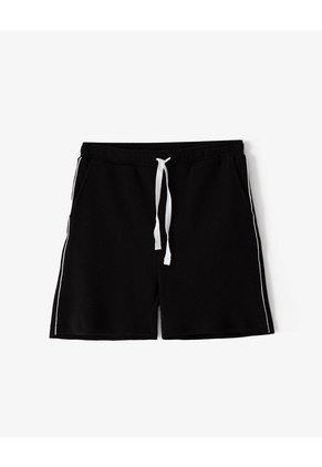 Bermuda Regular Algodón Texturizada Negra Niño Negro