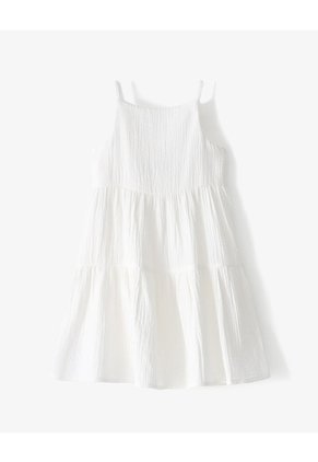 Vestido Corto Bloques Algodón Blanco Niña Blanco