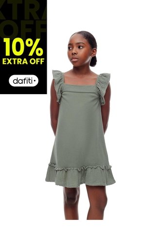 Vestido Corto Algodón Verde Niña Verde Gef