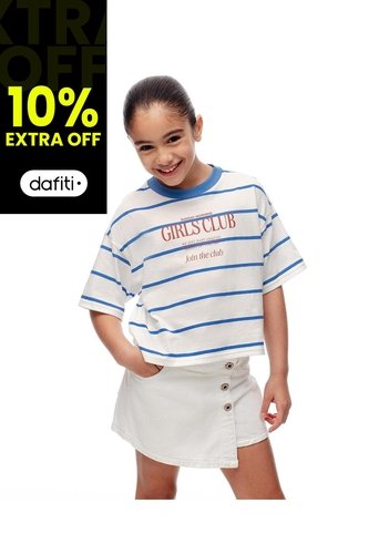 Camiseta Oversize Algodón Rayas Niña Azul Gef