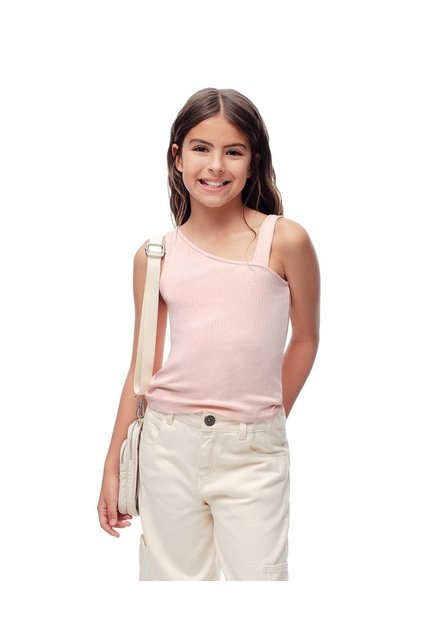 Camiseta Asimétrica Slim Rib Algodón Rosada Niña Rosa