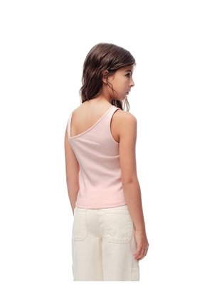 Camiseta Asimétrica Slim Rib Algodón Rosada Niña Rosa
