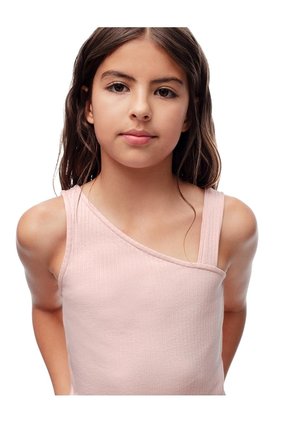 Camiseta Asimétrica Slim Rib Algodón Rosada Niña Rosa