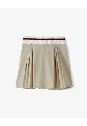 Falda Corta Con Pliegues Beige Niña Marron