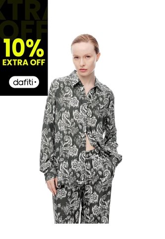 Camisa Manga Larga Holgada Estampada Mujer Verde Gef