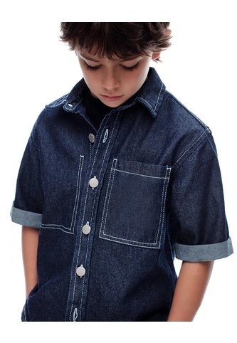 Camisa Manga Corta Regular Denim índigo Oscuro Niño Azul Oscuro Gef