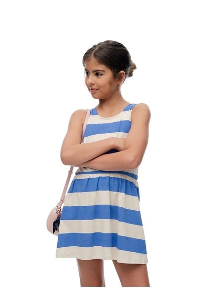 Vestido Corto Algodón Rayas Niña Azul
