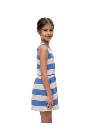 Vestido Corto Algodón Rayas Niña Azul