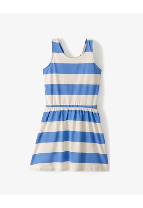 Vestido Corto Algodón Rayas Niña Azul