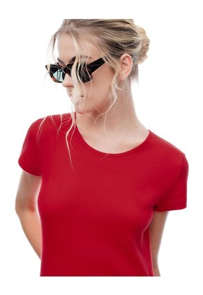 Camiseta Slim Algodón Roja Mujer Rojo