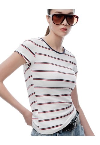 Camiseta Slim Algodón Rayas Mujer Blanco Gef