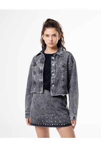 Falda Tiro Alto Denim Tachuelas Gris Mujer Azul Gef