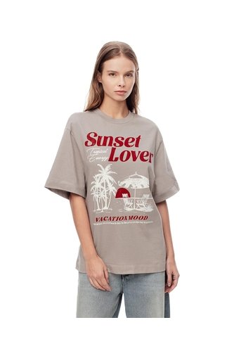 Camiseta Oversize Algodón Taupe Estampada Mujer Marron Claro Gef