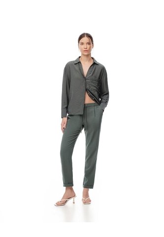 Pantalón Recto Tiro Alto Verde Mujer Verde Gef