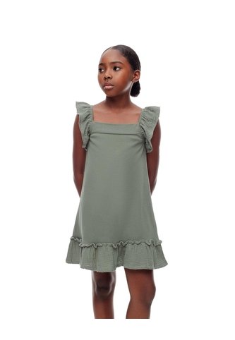 Vestido Corto Algodón Verde Niña Verde Gef
