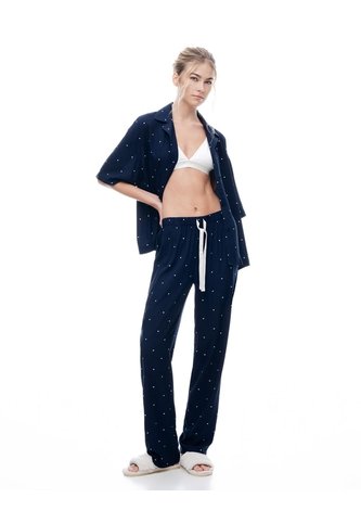 Pantalón Regular Tiro Medio Azul Estampado Mujer Azul Gef